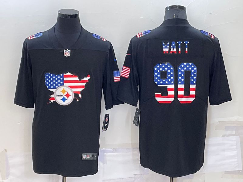 Men Pittsburgh Steelers #90 Watt Black Map Flag Nike 2022 Limited NFL Jersey